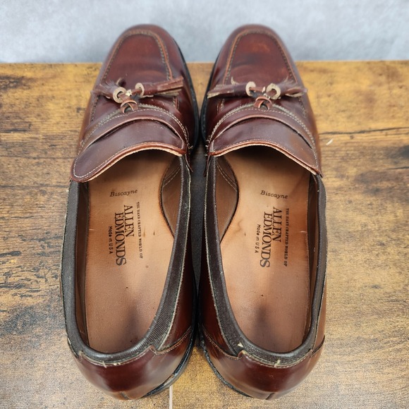 Allen Edmonds Biscayne Loafers Mens 11 AAA Brown Leather Tassel‎ Dress Shoes main image 12